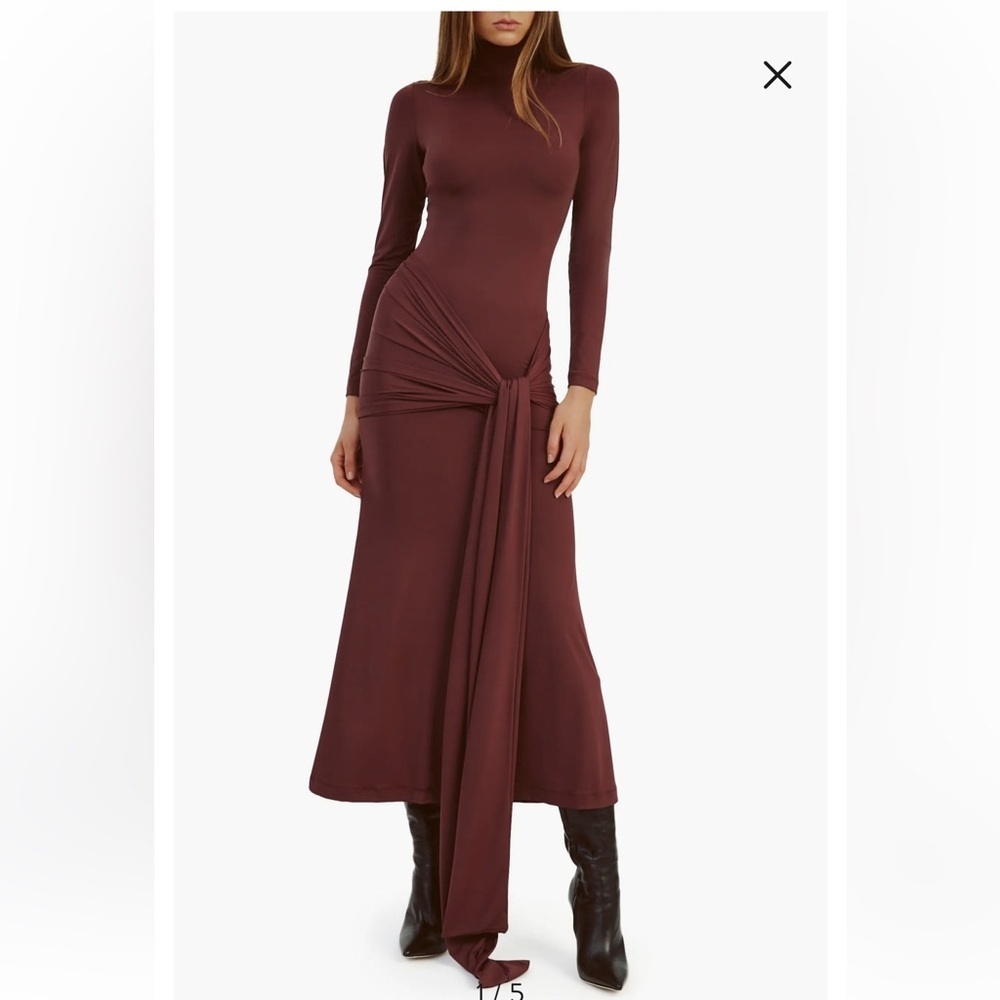 Bardot Long Sleeve Maxi Dress in Deep Burgundy